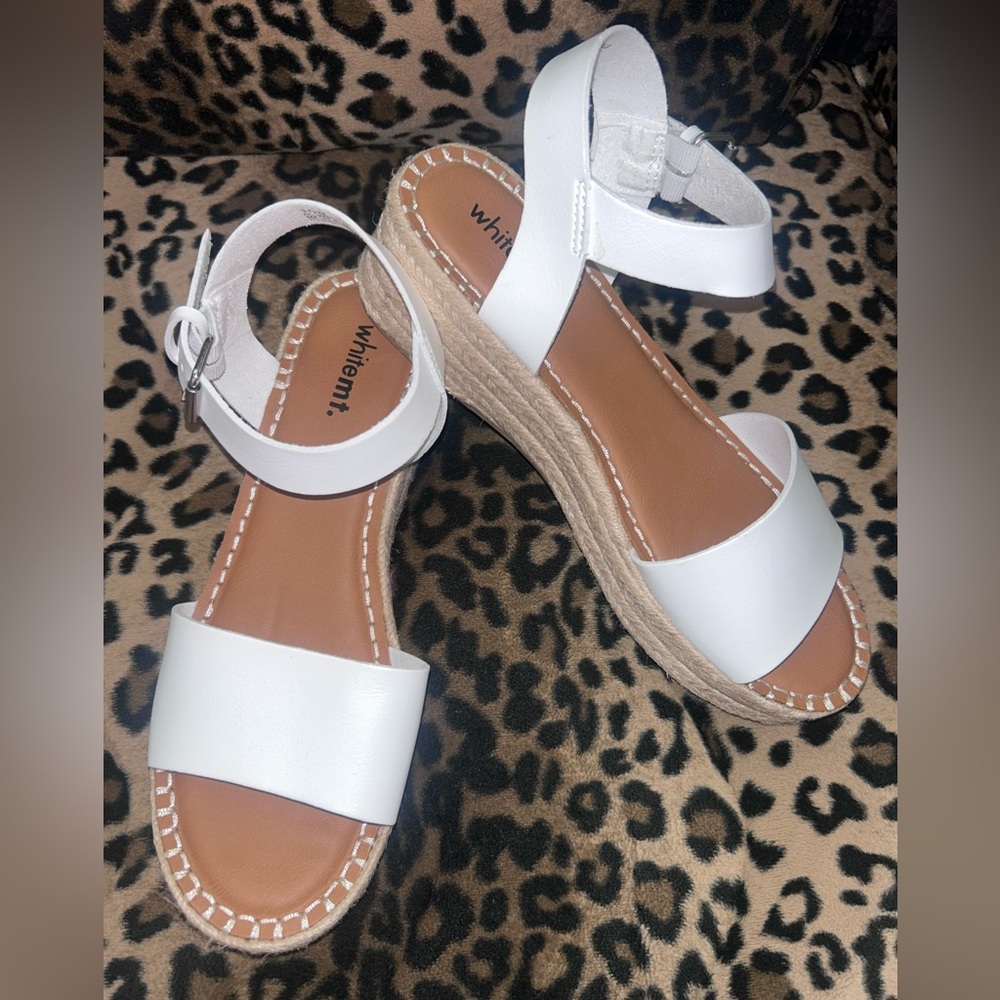 White wedges with strap on ankle
